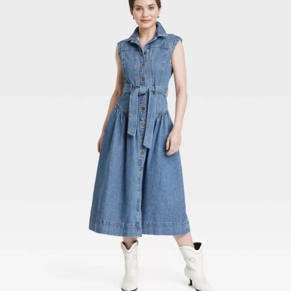 Universal Thread Sleeveless Denim Midi Dress in Blue Size 14 NWT